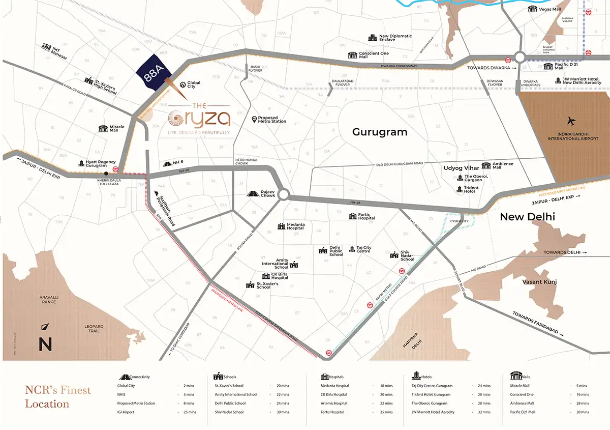 Location of Origen Realty Oryza Sector 88A Gurgaon Location of Origen Realty Oryza Sector 88A Gurgaon